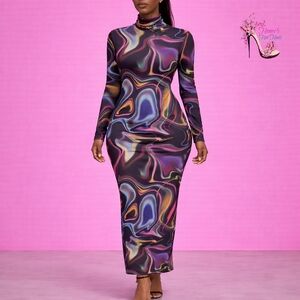 Multicolor Long Sleeve Maxi Dress